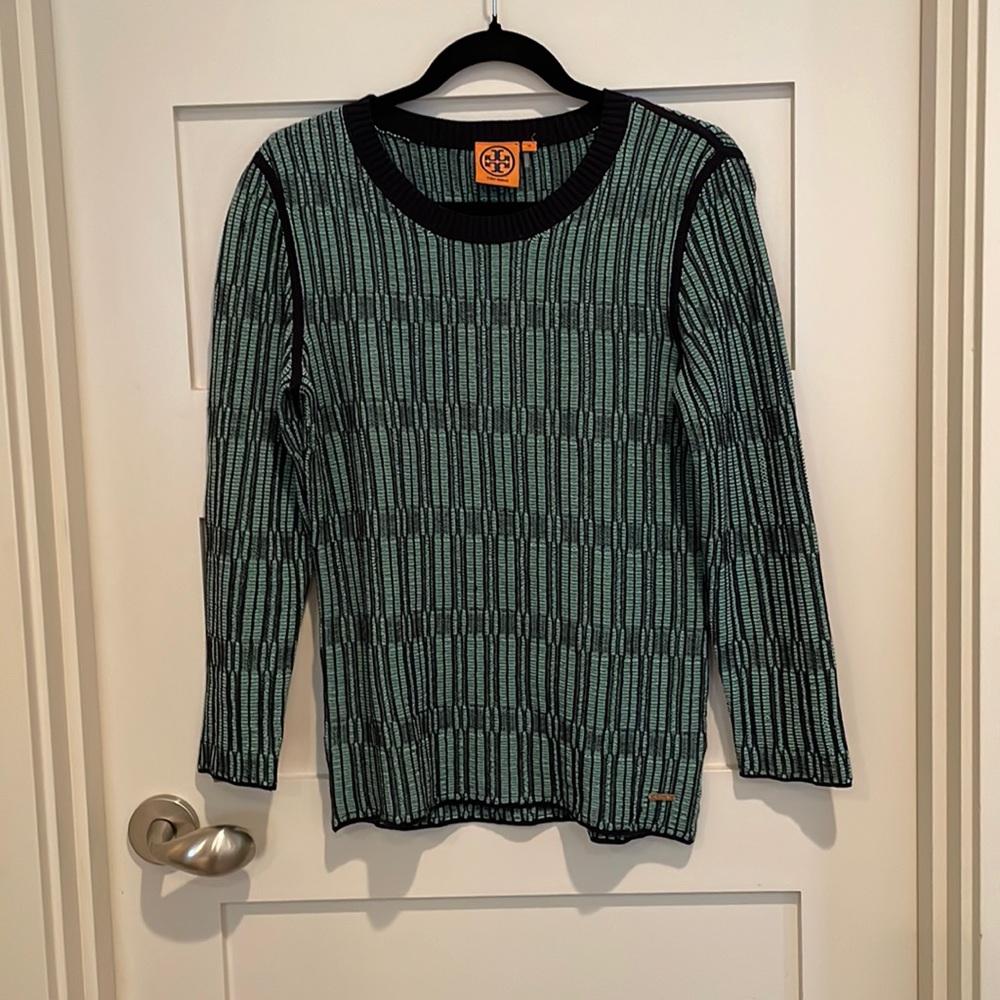Tory Burch, navy blue/turquoise knit pull over